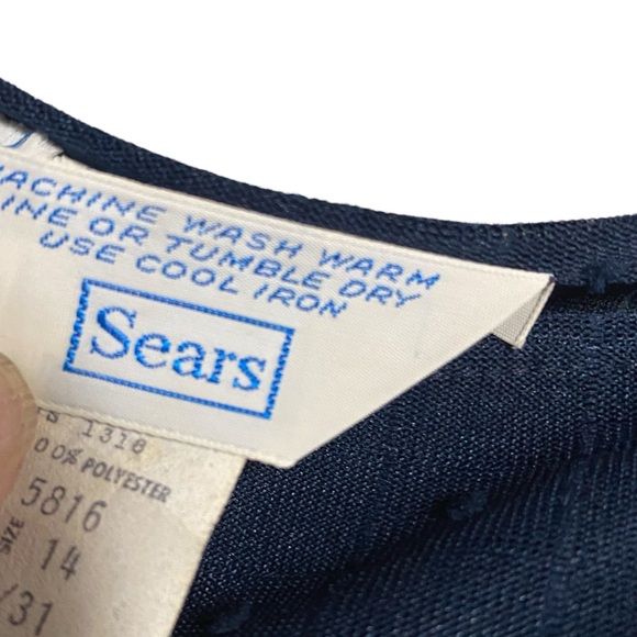 Vintage 1970s Navy Blue Semi Sheer Polyester Medium Dress NOS NWT - Picture 5 of 6